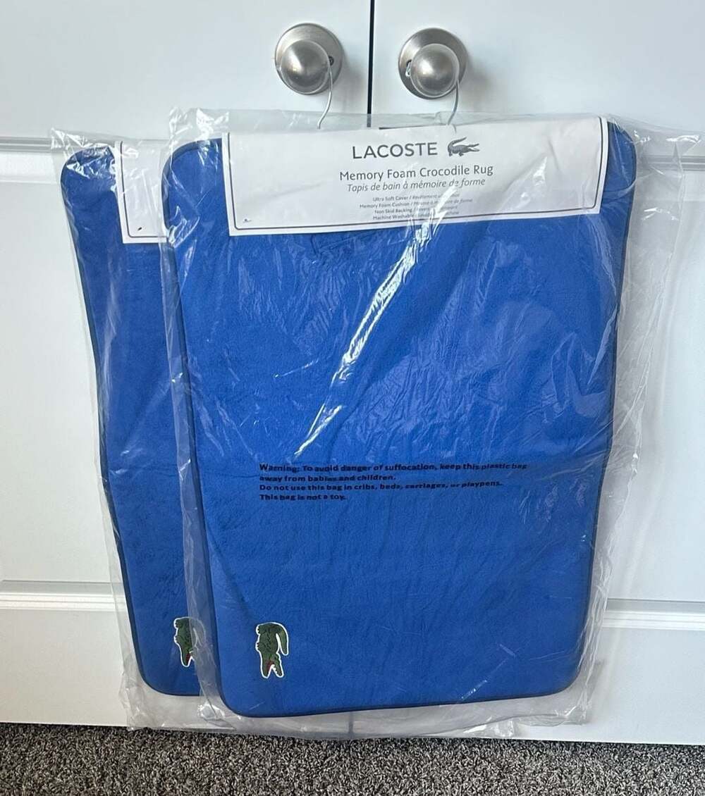 Lacoste Memory Foam Crocodile Bath Rug Surf Blue 19" x 30"